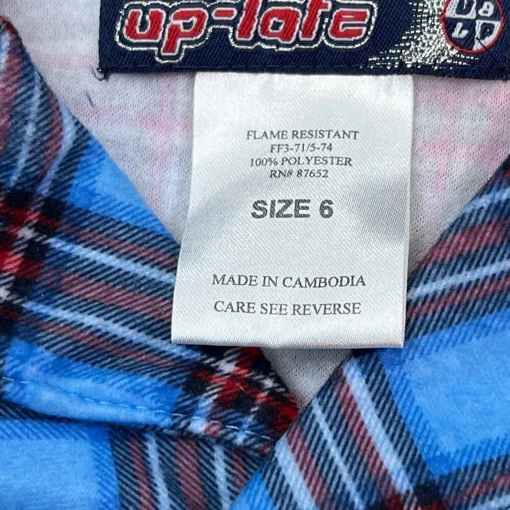 Up-late Pajama Set Kids 6 Blue Red Plaid Flannel Long Sleeve Flame Resistant NWT